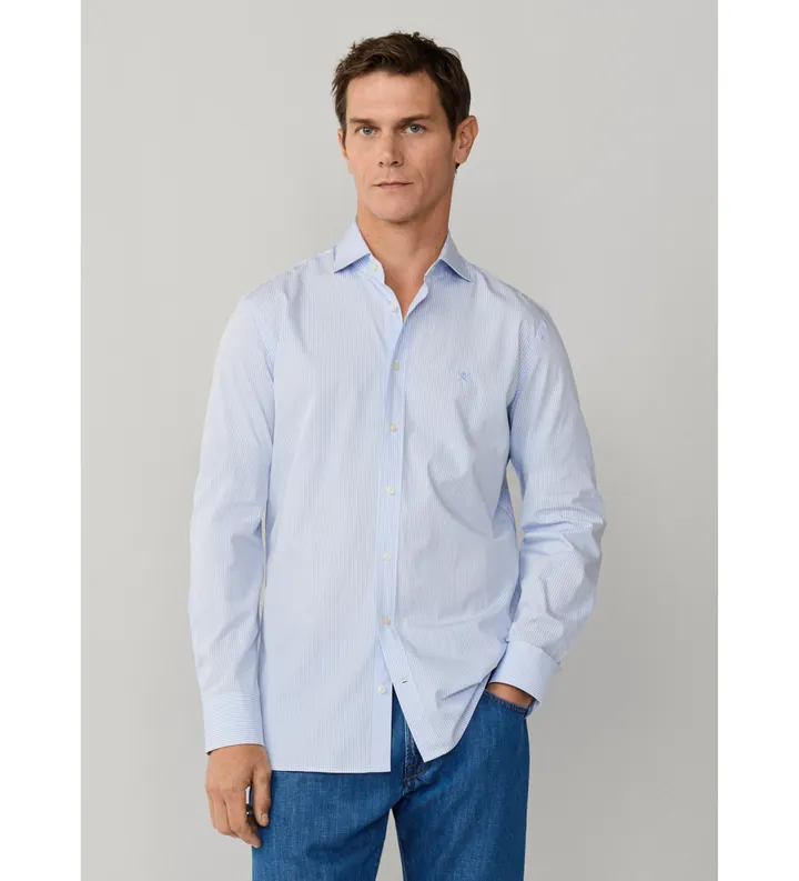 Hackett London para hombre. HM3010537 Camisa rayas bengala city fit tailored azul (L), Casual, Fiesta, Algodón, Clásico, Manga larga