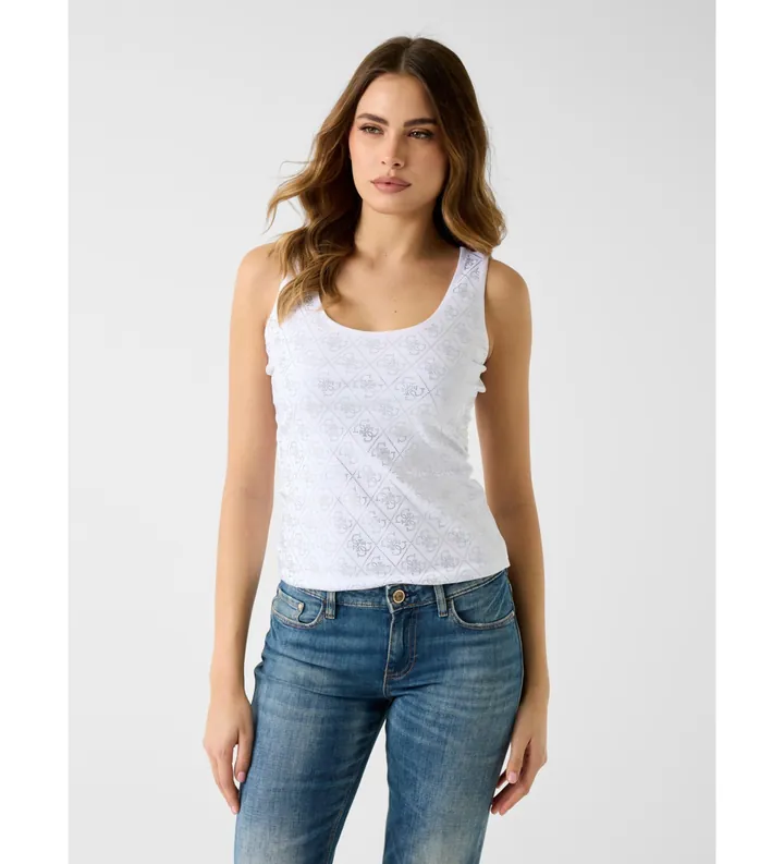 Guess para mujer. W6GP10K2932 Camiseta Logo blanco (XS), Casual, Algodón, Sin mangas / Tirantes