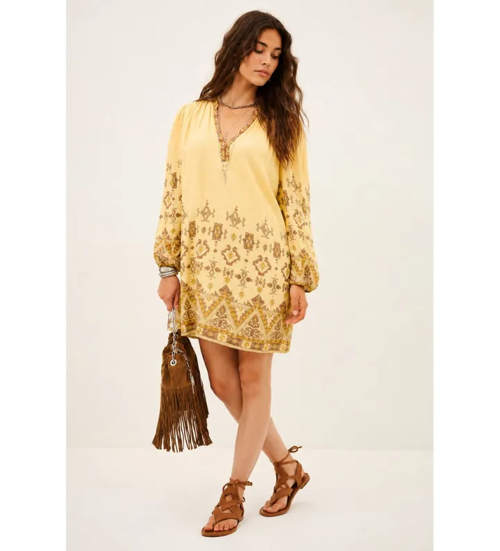 BA&SH para mujer. 1E26ZOLA Vestido Zola amarillo (38), Casual, Viscosa, Manga larga