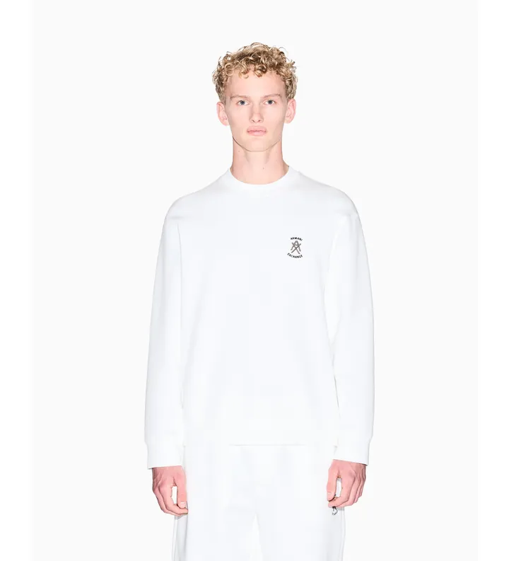 A|X Armani Exchange para hombre. XM001777AF10818U0009 Sudadera de cuello redondo blanco roto (L), Casual, Algodón, Manga larga