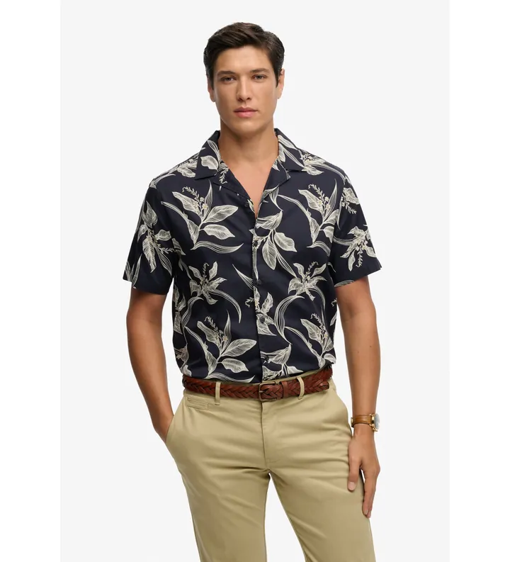 Superdry para hombre. M4011128A Camisa Hawaiian marino (L), Casual, Modal, Manga corta