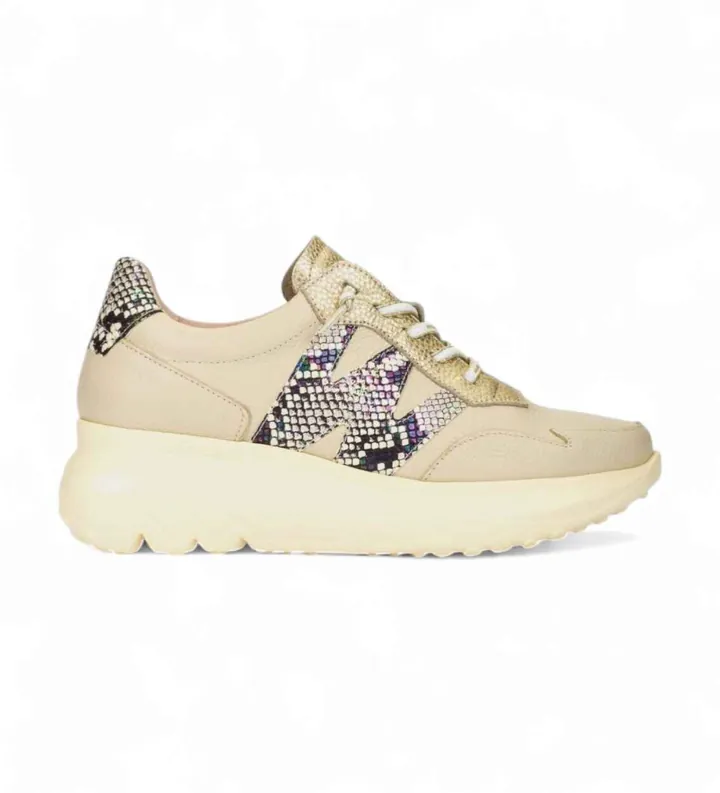 Wonders para mujer. A-4002 Zapatillas de Piel Samira Serpiente beige (37), 3 a 5cm, Cordones, Casual