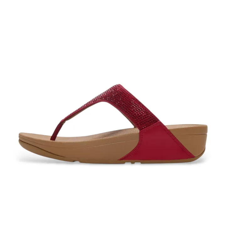 Fitflop para mujer. EC5-D47 Sandalias Lulu Crystal Embellished Toe-Post rojo (38), Plano, 1 a 3cm, Ninguno, Casual, Burdeos