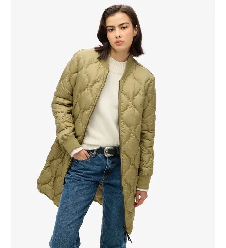 Superdry para mujer. W5011662A Chaqueta Forro Largo Studios verde (XS), Casual, Poliéster Reciclado, Sostenible