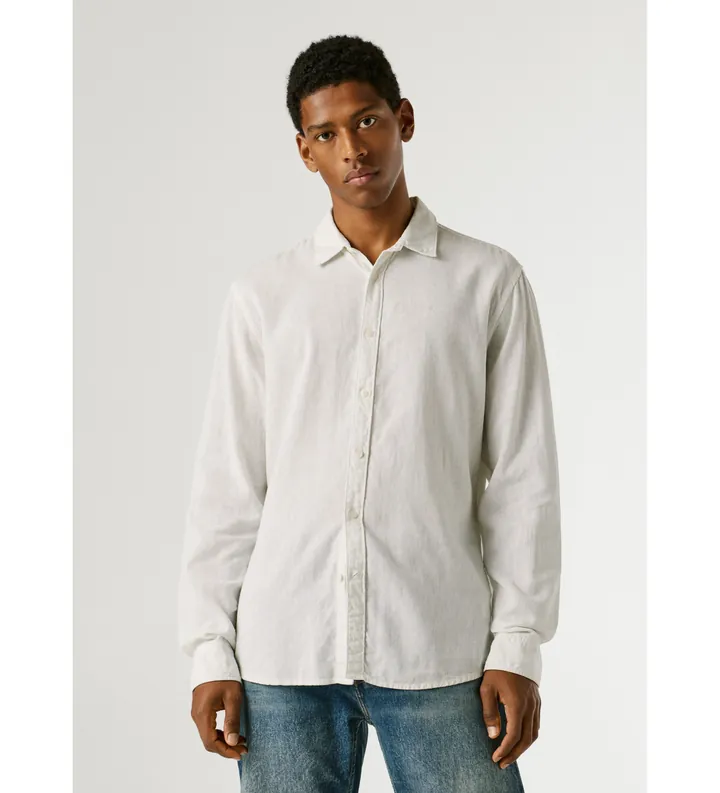 Pepe Jeans para hombre. PM3091192 Camisa Payton blanco (M), Casual, Lino, Manga larga