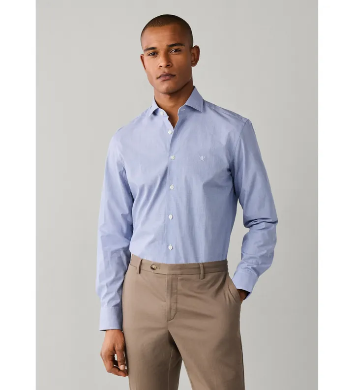 Hackett London para hombre. HM3010762 Camisa City Gingham azul (L), Casual, Algodón, Clásico, Manga larga, Marino