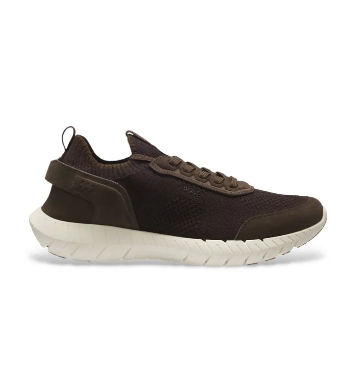 BOSS para hombre. 50573561 Zapatillas Motion Knit marrón oscuro (40), Plano, Cordones, Casual