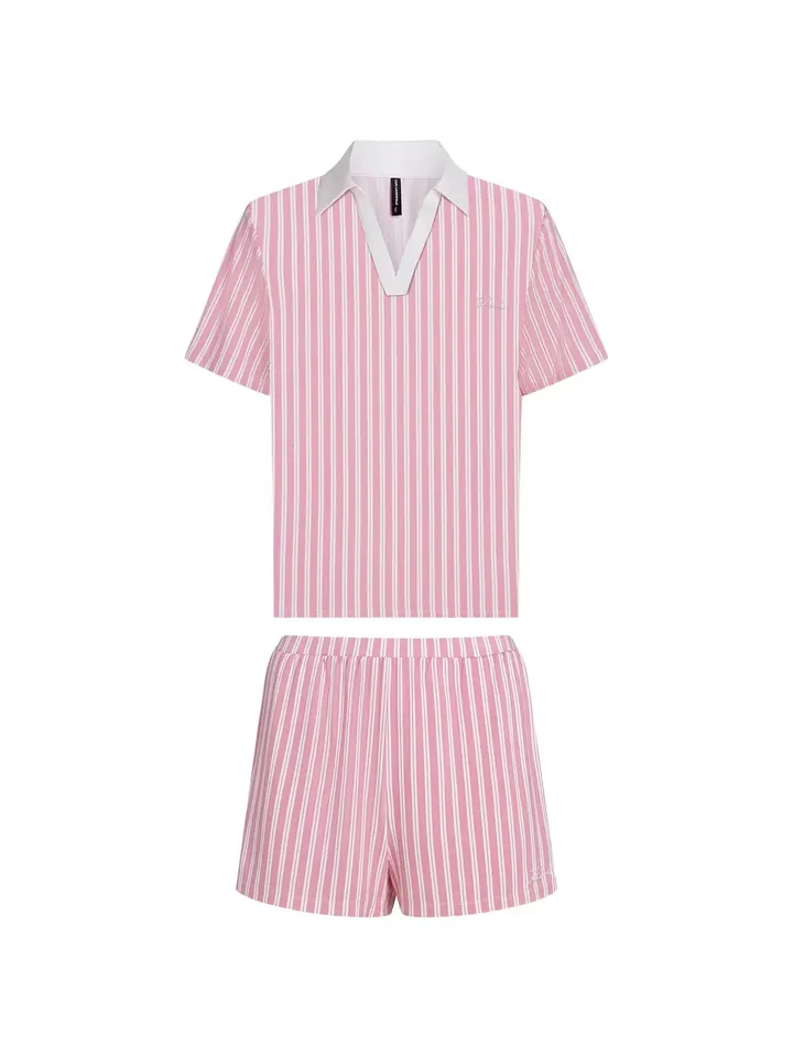 Karl Lagerfeld Pijama de pantalón corto rosa / blanco