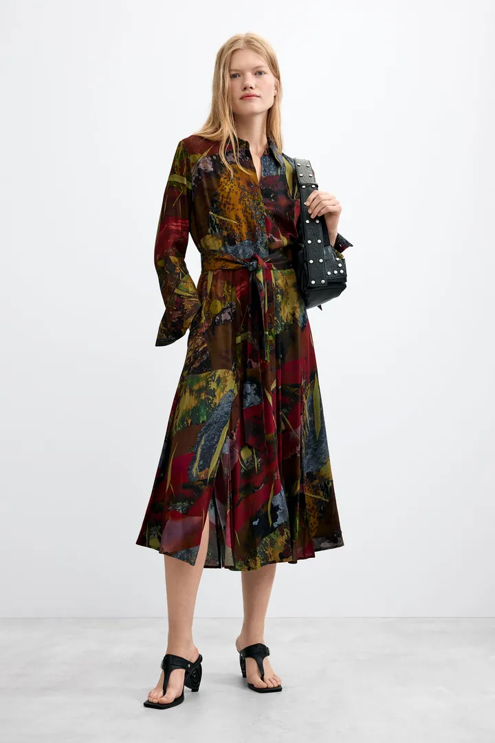 Desigual, Vestido Manga Larga Midi, Mujer, Viscosa, Verde, L