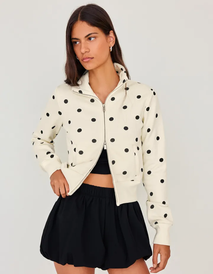 Bershka Sudadera Cremallera Lunares Mujer L Crudo