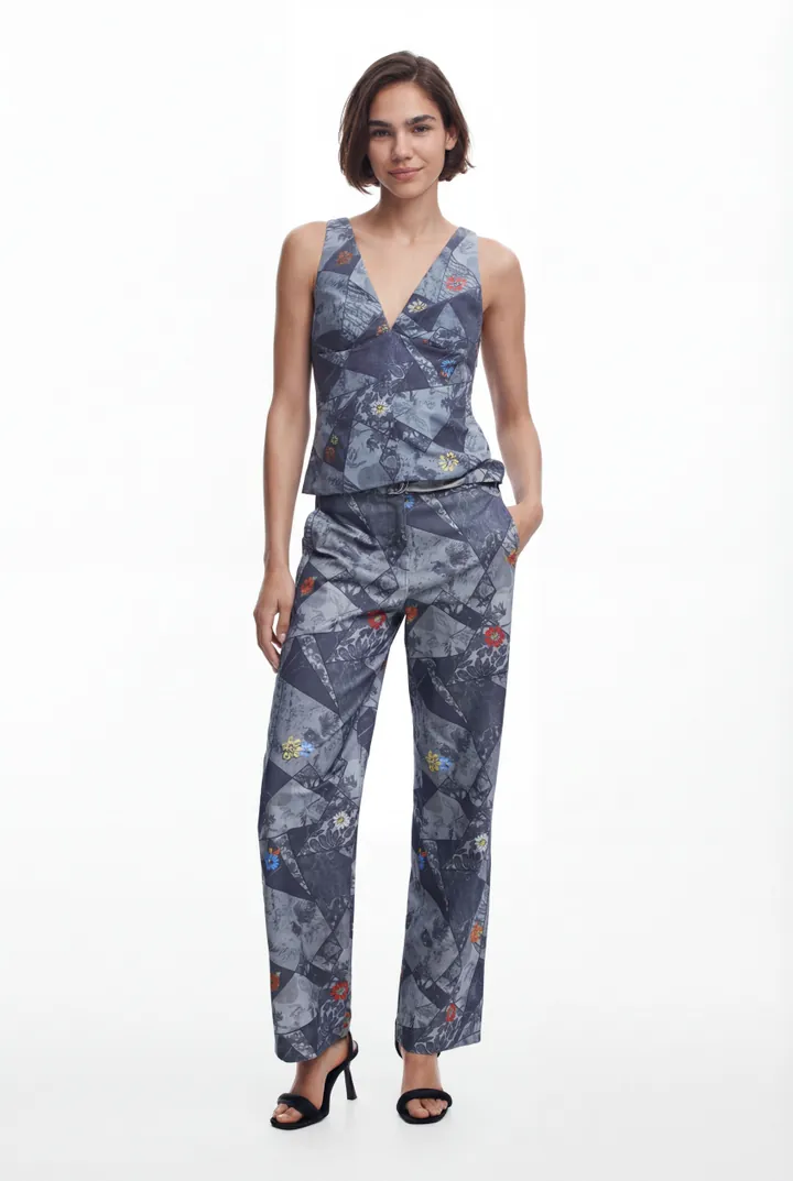 Desigual, Pantalón patchwork, Algodon, Azul, L