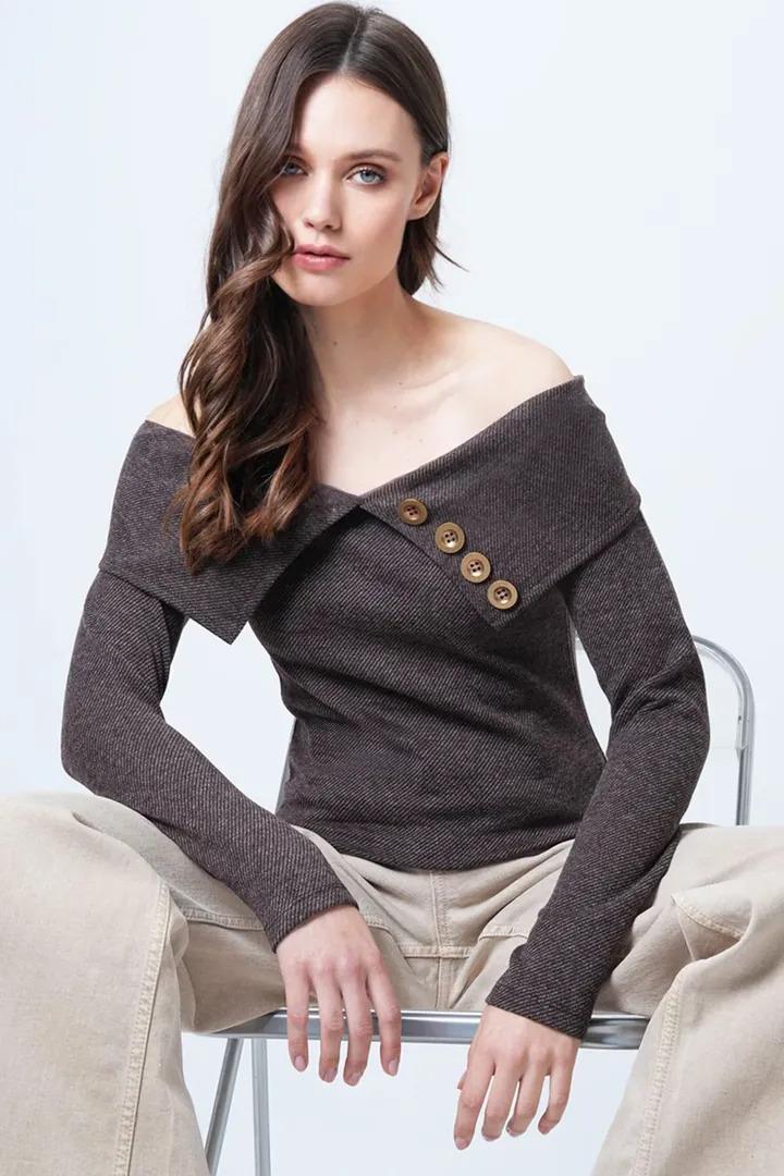 Trend Alaçatı Stili Camiseta marrón oscuro
