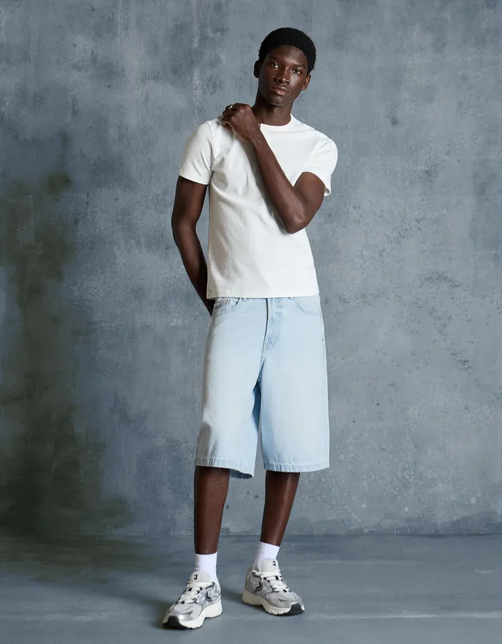 Bershka Bermuda Denim Baggy Hombre 32 Azul Claro