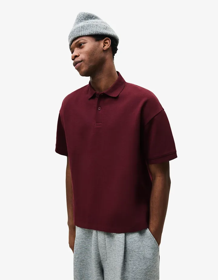 Bershka Polo Manga Corta Hombre L Granate