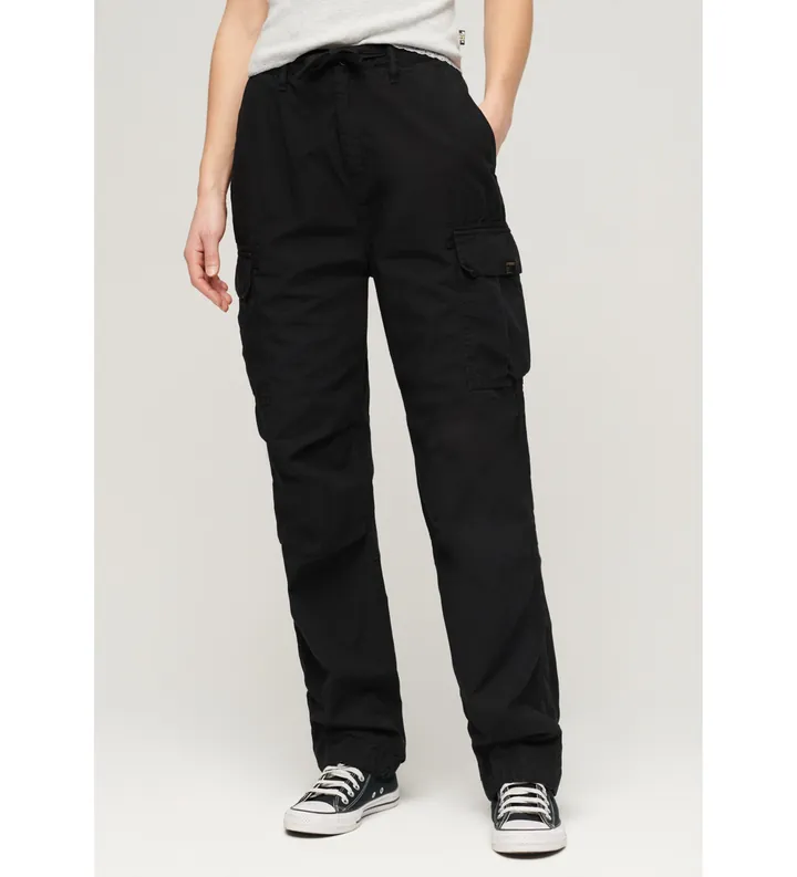 Superdry para mujer. W7011070A Pantalón cargo de talle bajo Para negro (28/30), Casual, Algodón