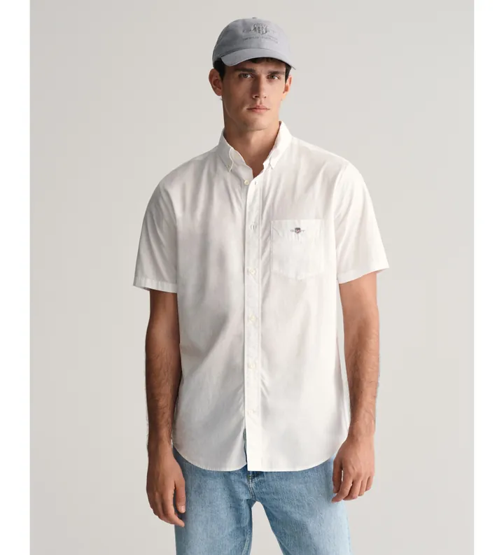 Gant para hombre. 3000101 Camisa Regular Fit en popelina blanco (4XL), Casual, Algodón, Manga corta