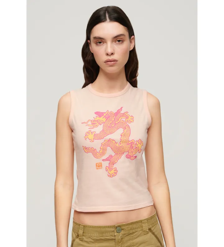 Superdry para mujer. W6011813A Camiseta con logo Vintage Komodo rosa (L), Casual, Sin mangas / Tirantes, Algodón Orgánico, Sostenible
