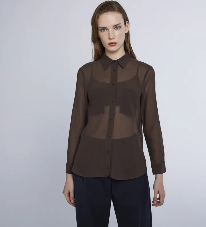 Marella para mujer. 2423116045200 Camisa Orzo marrón (38), Casual, Fiesta, Algodón, Clásico, Manga larga