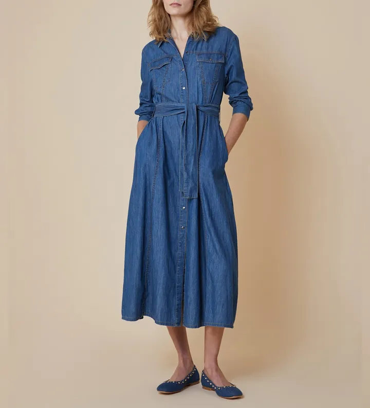 PennyBlack para mujer. 2511221063200 Vestido Pinta azul (M), Casual, Algodón, Manga larga