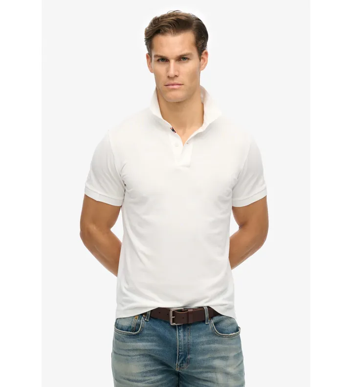 Superdry para hombre. M1110438A Polo de piqué City blanco (L), Casual, Algodón, Manga corta