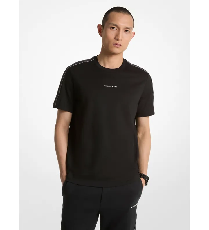Michael Kors para hombre. CT4524E1V2 Camiseta con rayas y logo blanco (L), Negro, Casual, Algodón, Manga corta