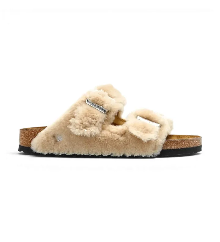 Birkenstock para mujer. 1030275 Sandalias rizona Shearling Rivet Logo (Ajuste Regular) beige (36), Plano, Ninguno, Casual