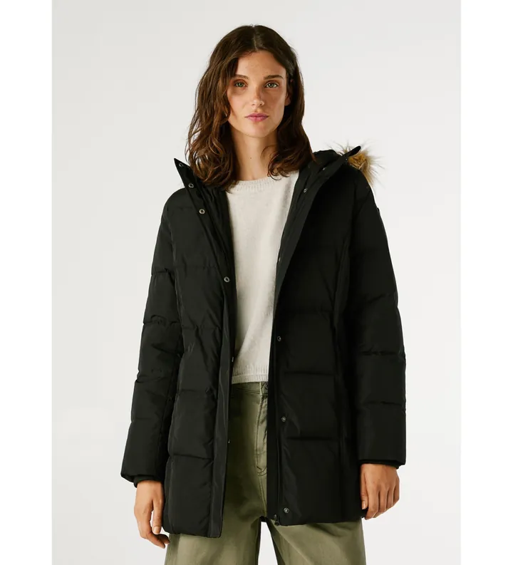 Pepe Jeans para mujer. PL4024336 Plumífero largo acolchado negro (XS), Casual, Poliéster