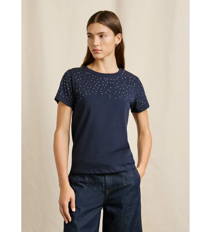 Pepe Jeans para mujer. PL5000056 Camiseta Elodie marino (M), Casual, Algodón, Manga corta