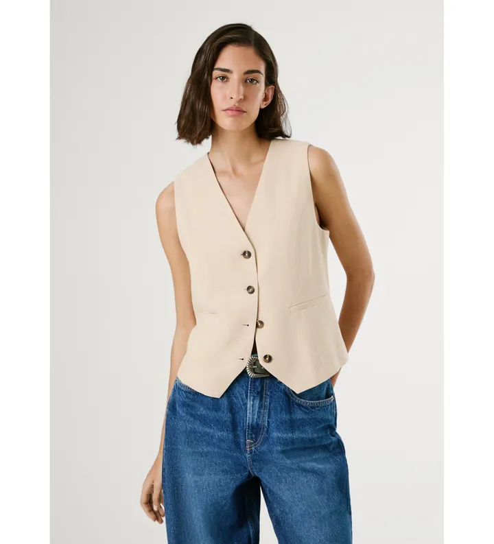 Pepe Jeans para mujer. PL402603 Chaleco Stella beige (S), Casual, Viscosa
