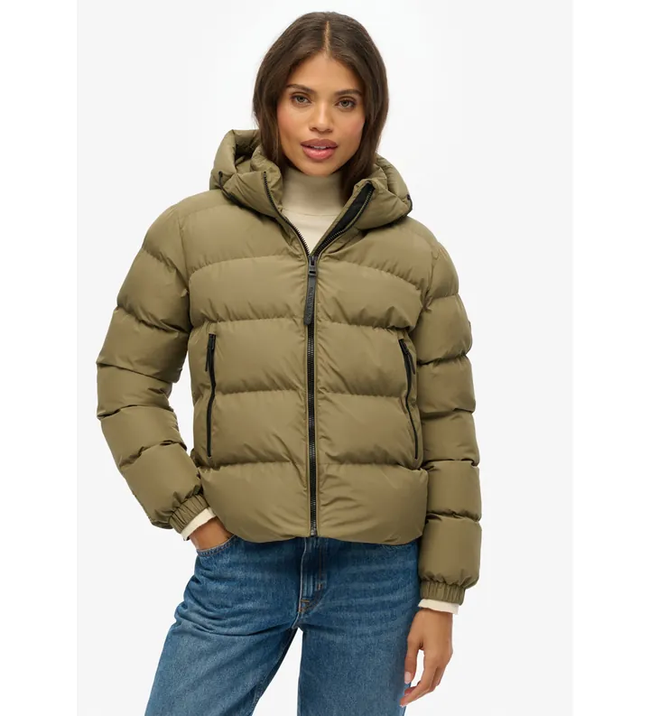 Superdry para mujer. W5011996A Chaqueta acolchada con capucha Stanton verde (L), Casual, Poliéster