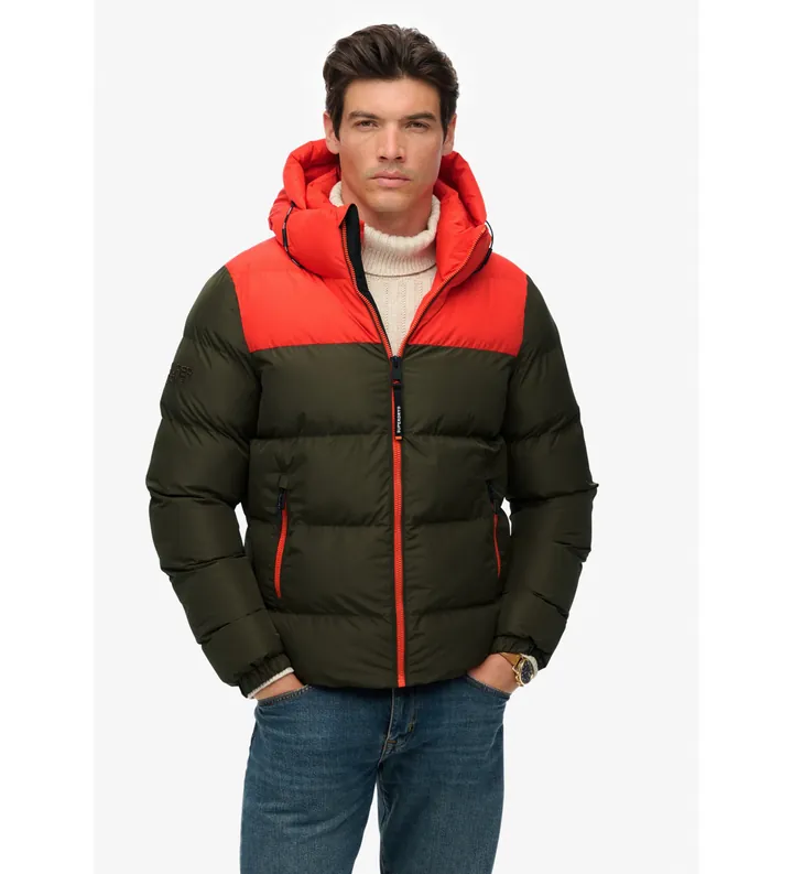 Superdry para hombre. M5012281A Chaqueta Colourblock Puffer gris (3XL), Casual, Verde, Poliéster