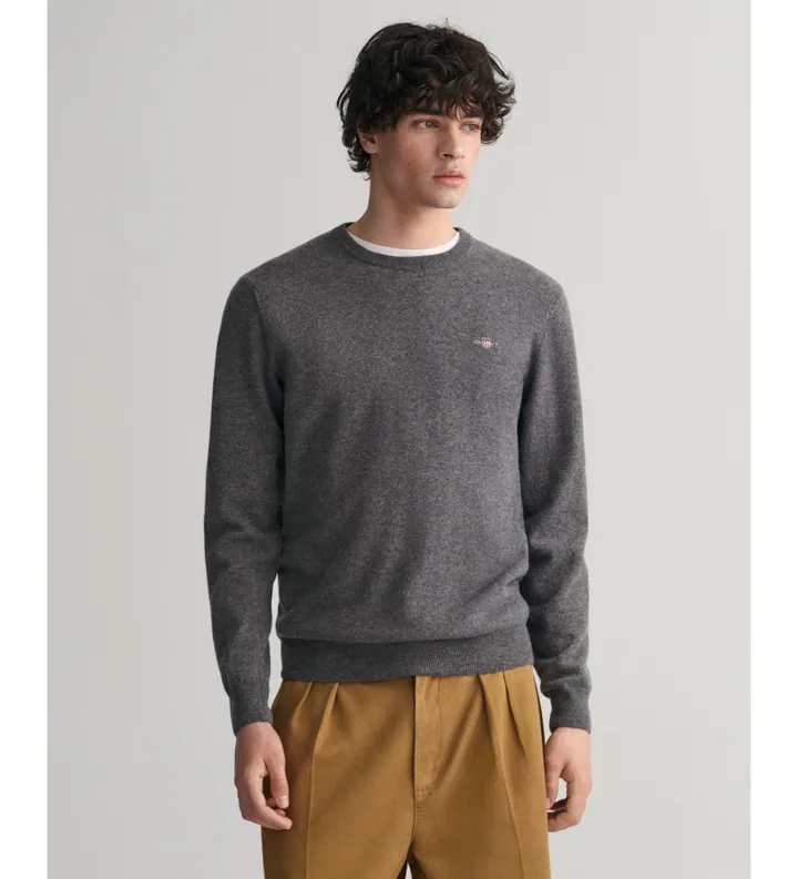 Gant para hombre. 87211 Jersey de cuello redondo en lana de oveja muy fina gris (XL), Casual