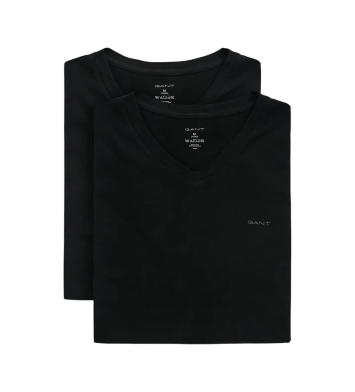 Gant para hombre. 900012018 Set de 2 camisetas de cuello de pico negro (L), Homewear, Algodón, Manga corta