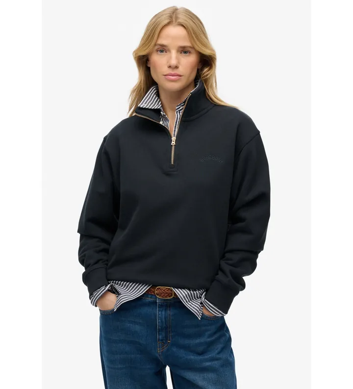 Superdry para mujer. W2012666A Sudadera Essential Logo Emb Half Zip marino (L), Casual, Algodón, Manga larga