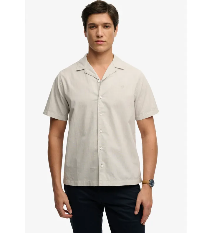 Superdry para hombre. M4011138A Camisa Cabana gris (L), Casual, Algodón, Manga corta