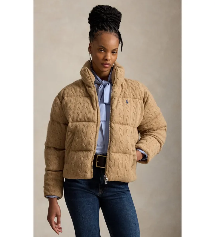 Polo Ralph Lauren para mujer. 211A10457005 Chaqueta acolchada de lana y cachemira beige (L), Casual