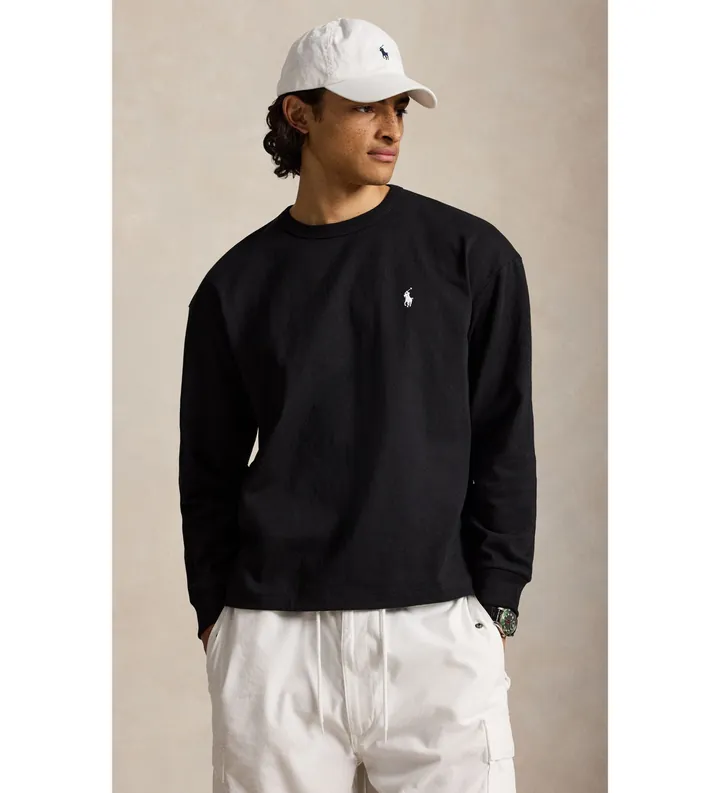 Polo Ralph Lauren para hombre. 710B18909001 Camiseta de punto jersey de manga larga negro (L), Casual, Algodón