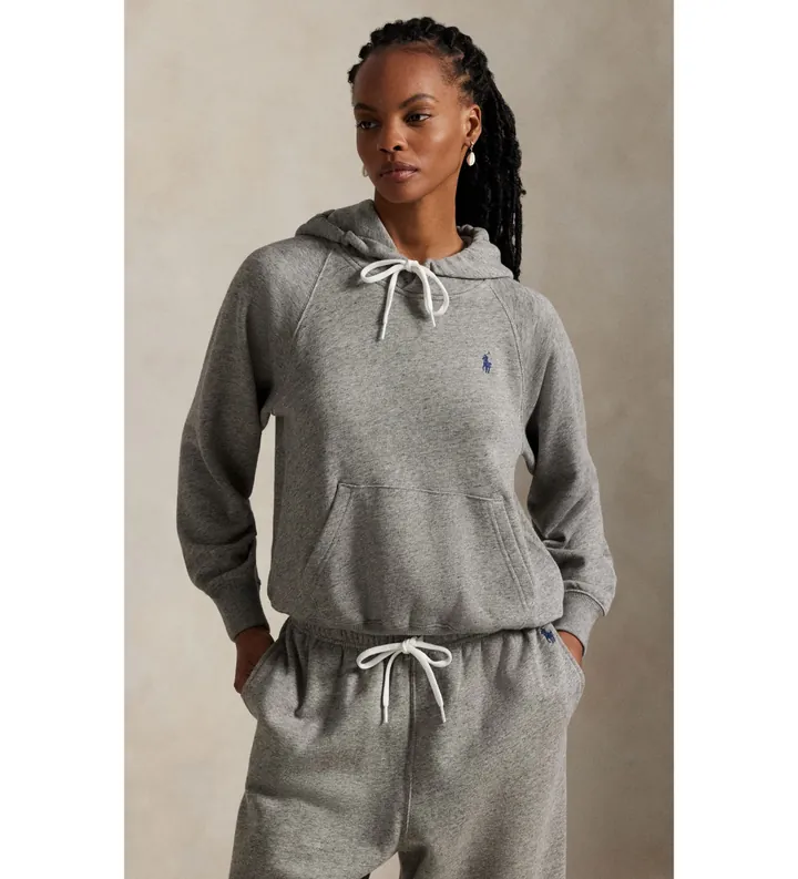 Polo Ralph Lauren para mujer. 211971691001 Sudadera de felpa ligera con capucha gris (L), Casual, Algodón, Manga larga