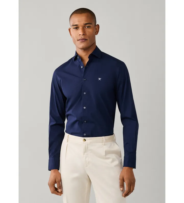 Hackett London para hombre. HM3010764 Camisa Ess Stretch Pop marino (L), Casual, Algodón, Clásico, Manga larga