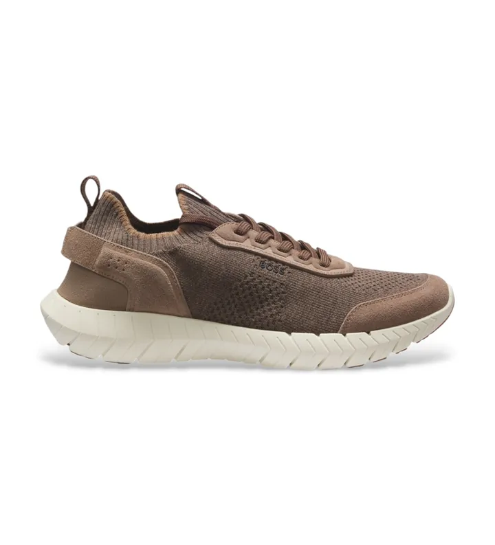 BOSS para hombre. 50573561 Zapatillas Motion Knit marrón (39), Plano, Cordones, Casual