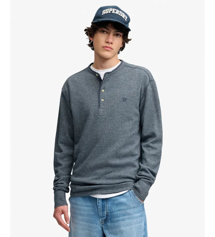 Superdry para hombre. M6010974A Camsieta Slub Waffle azul (L), Casual, Manga larga, Tela