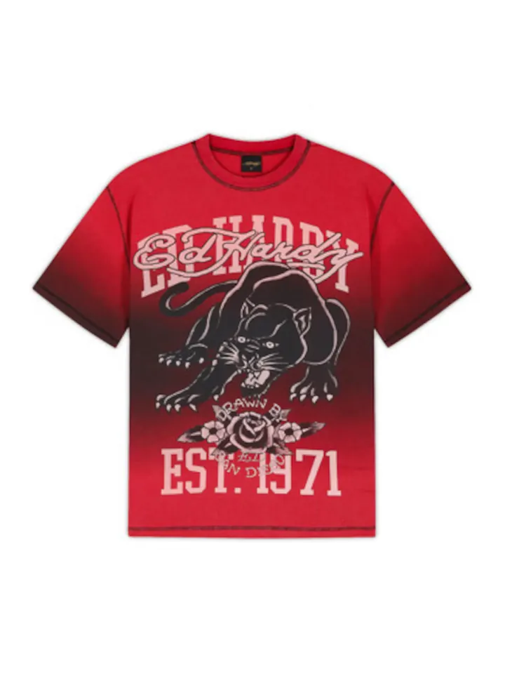 Ed Hardy Camiseta 'Panther' rosa / arándano / rojo oscuro / negro