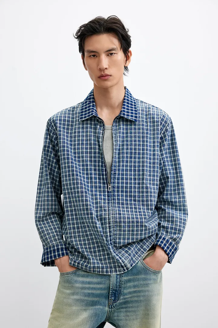 Desigual, Camisa cuadros manga larga, Hombre, Algodon, Azul, L