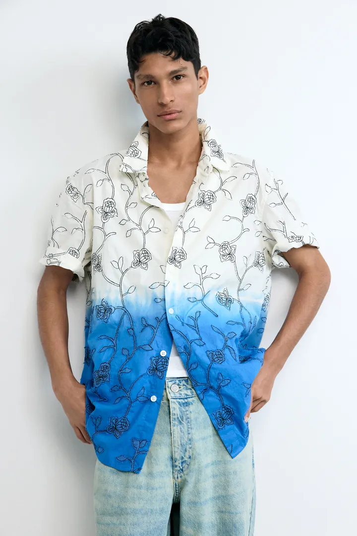 Desigual, Camisa bordada degradados, Hombre, Algodon, Blanco, L
