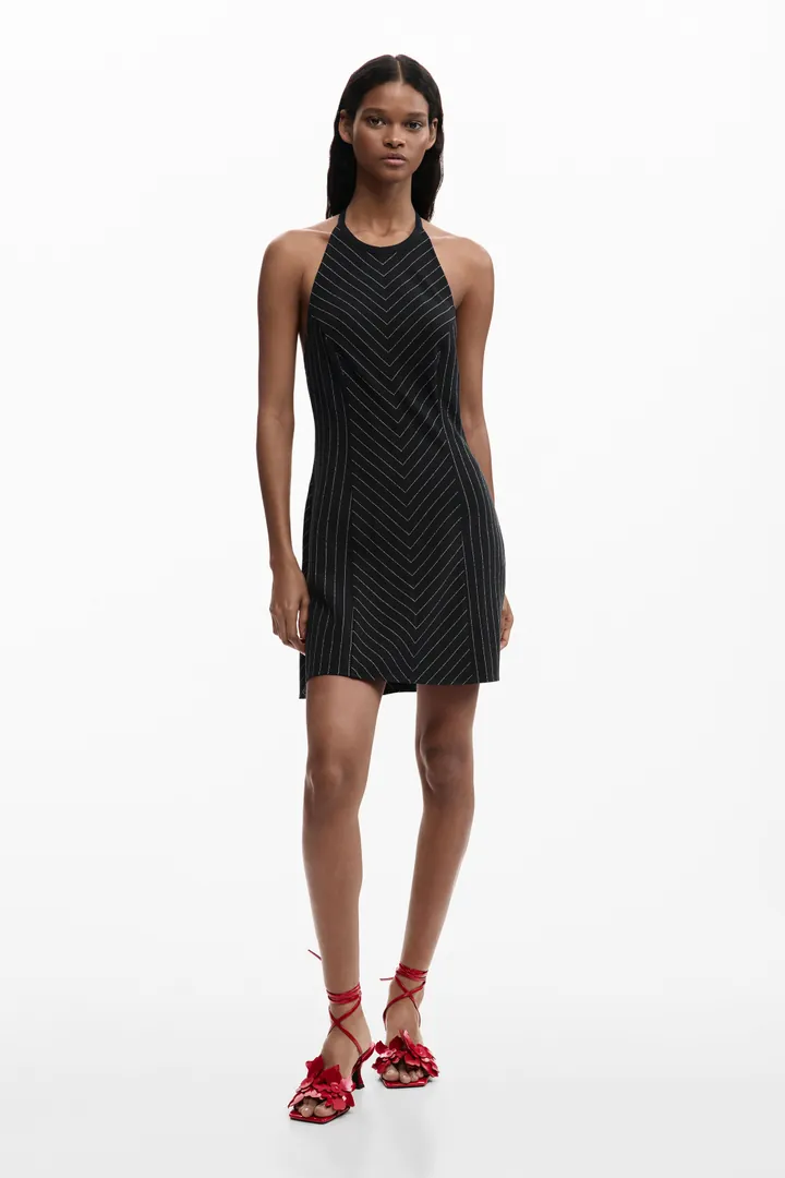 Desigual, Vestido mini halter, Mujer, Azul, L