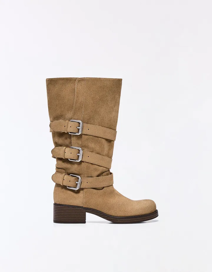 Bershka Bota Biker Hebillas Mujer 35 Beige