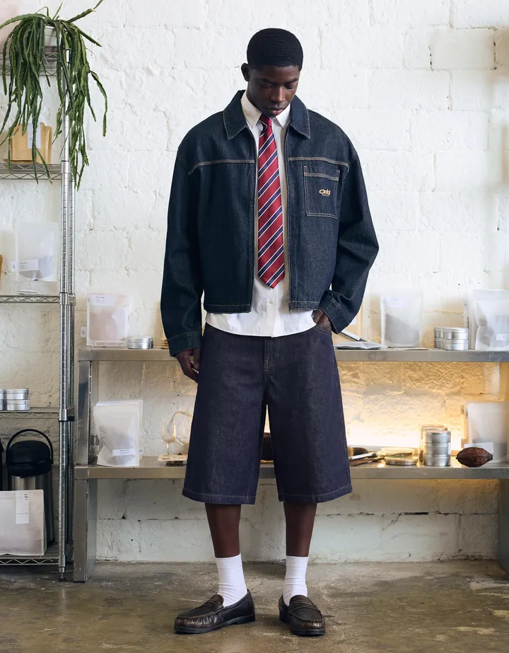 Bershka Bermuda Denim Baggy Hombre 32 Marino