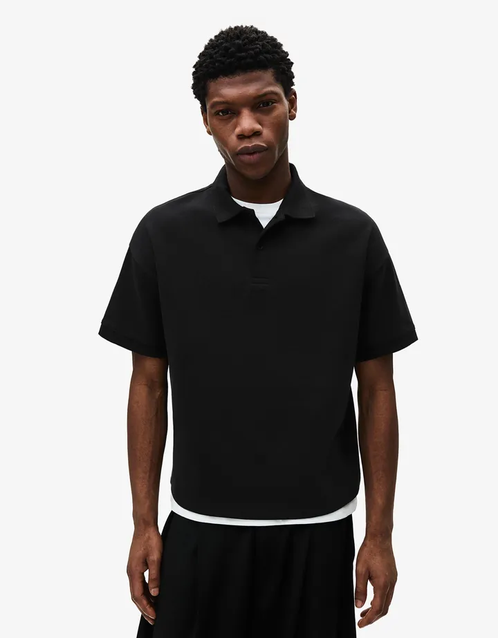 Bershka Polo Manga Corta Hombre L Negro