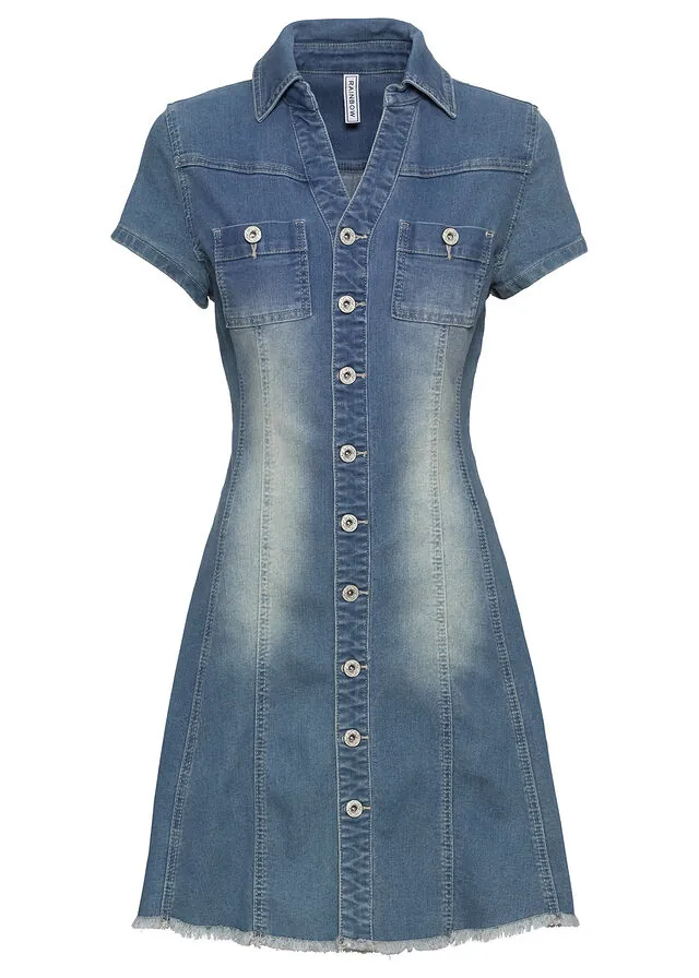 Vestido vaquero con botones y dobladillo abierto