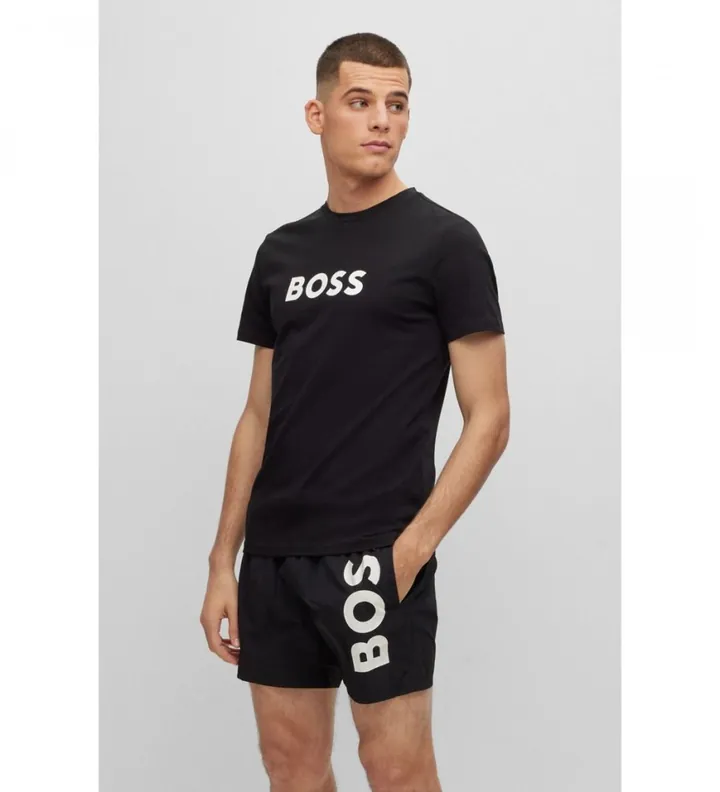 BOSS para hombre. 50491706 Camiseta Contraste Negro (L), Casual, Manga corta, Algodón Orgánico, Sostenible
